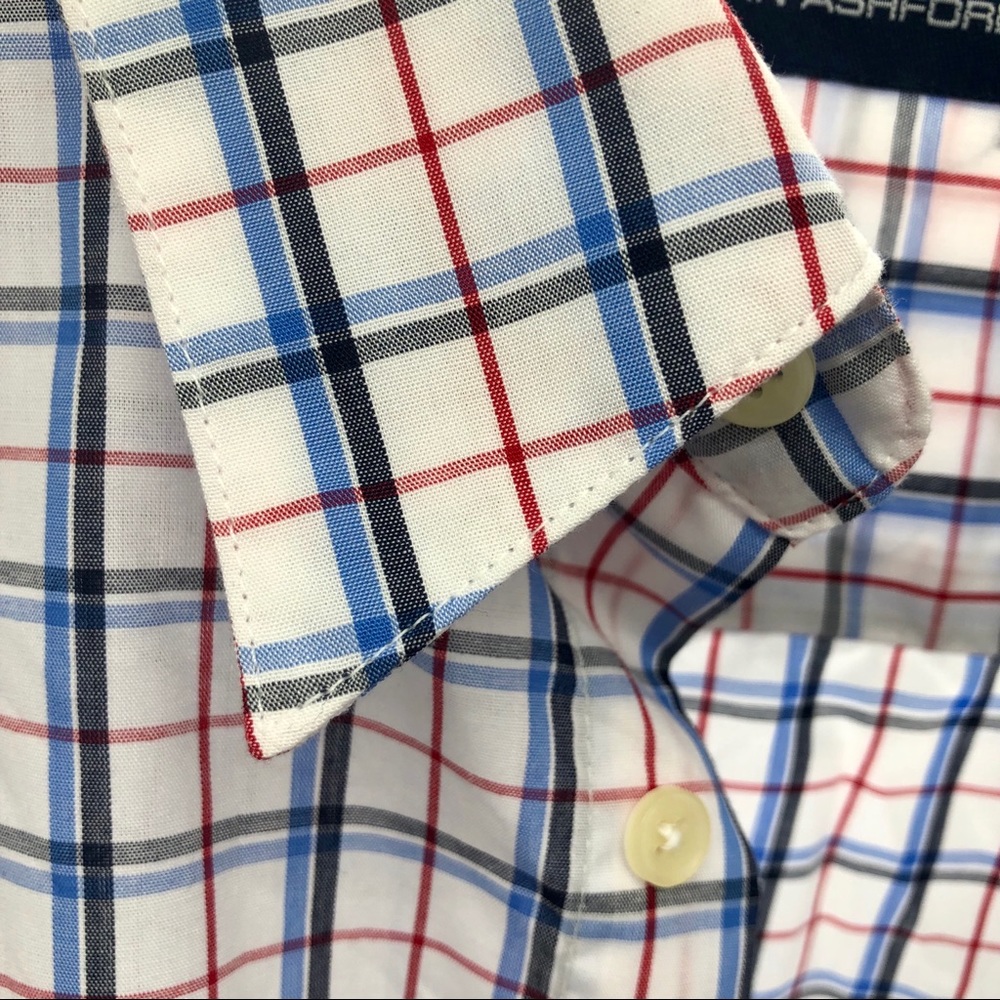 FREE W/PURCH John‎ Ashford Patriot Men XL Plaid Long Slv Plaid Shirt Red Blu Wht